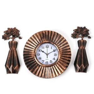 BNIB Beautiful Bronze Colored Clock & Vase Set